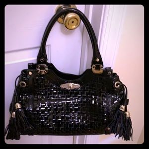 Elliot Luca leather woven handbag, black